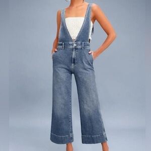 Women's Free People A-Line Wide Leg Denim Jumpsuit Overalls Size 2